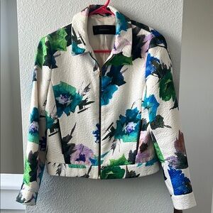 Zara watercolor Blue and Green floral abstract Bomber Jacket